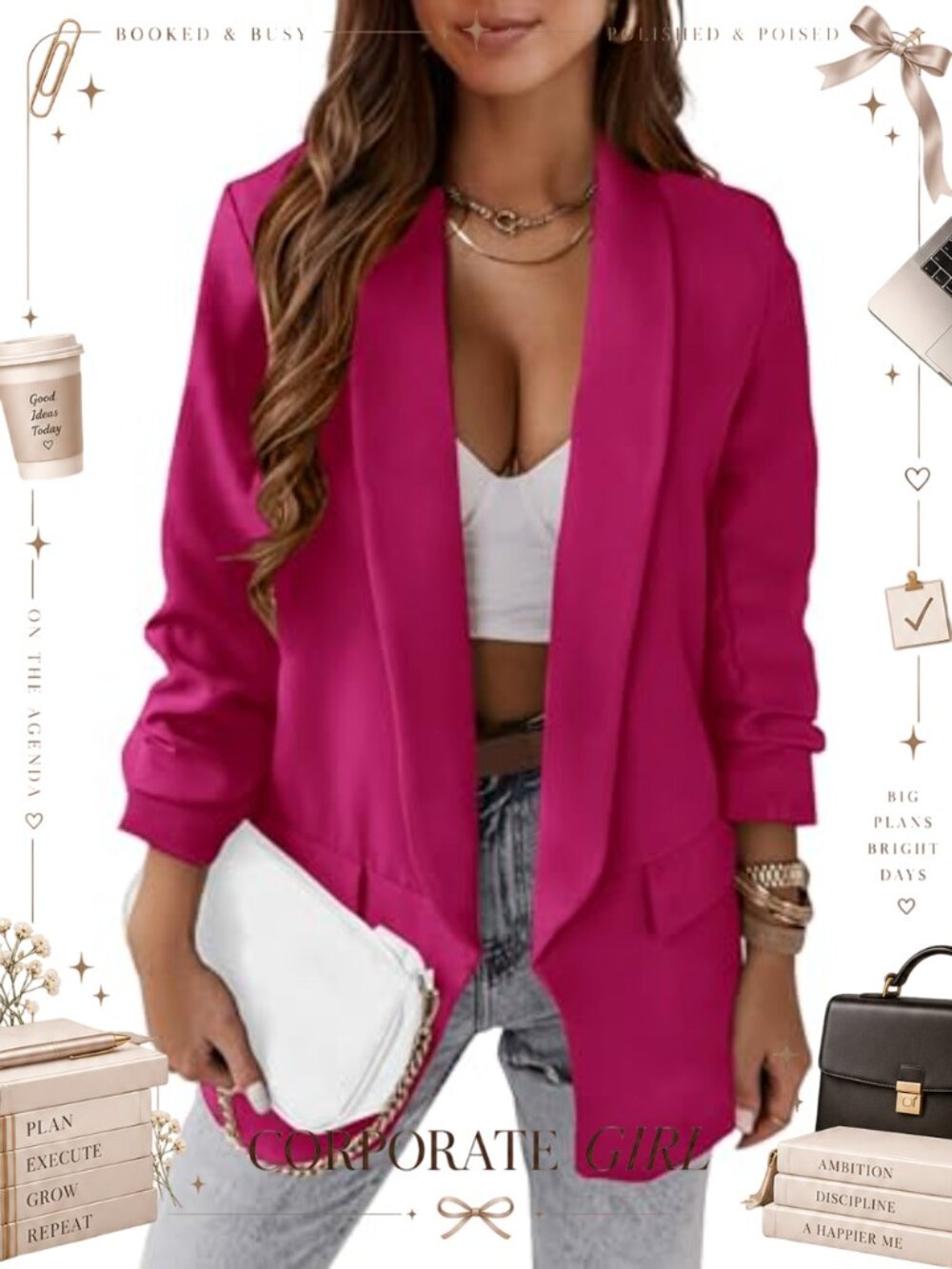 Women's Open Front Business Casual Blazer Notch Lapel Long Sleeve Work Jacket